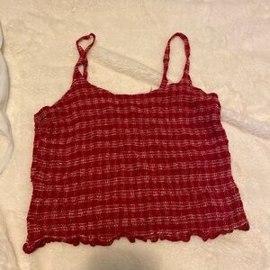 Red Plaid Smocked Cami Crop Top - Women